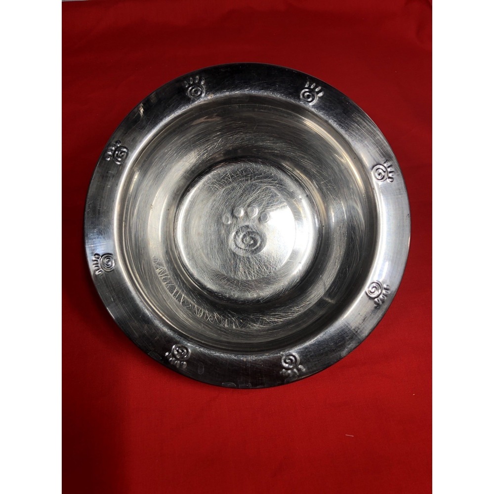 Silver Stainless Paw Prints Dog Bowl